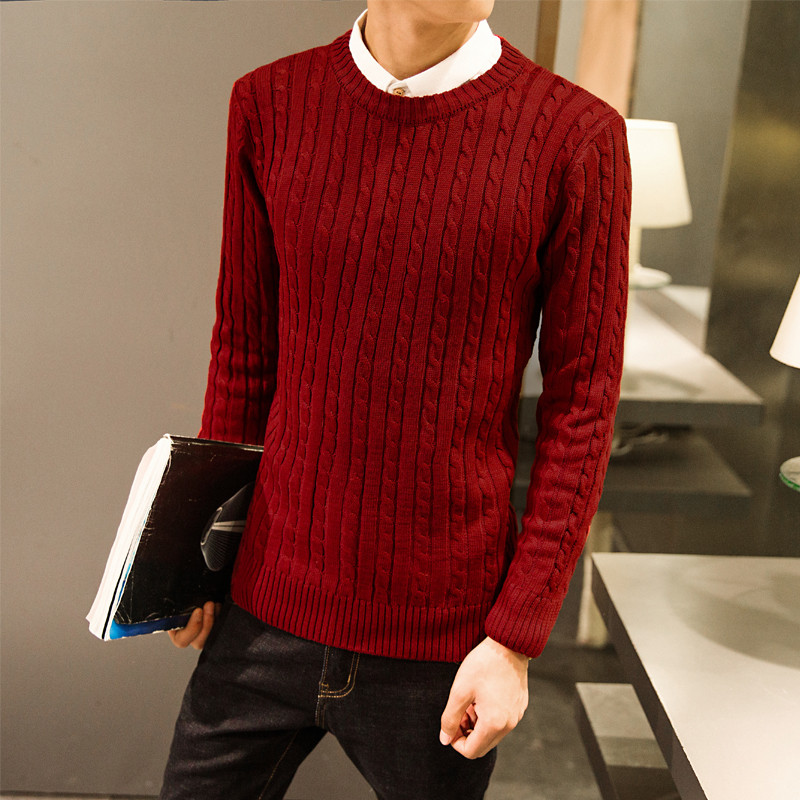 Νέο ανδρικό μονόχρωμο πουλόβερ με στρογγυλή λαιμόκοψη, Πλεκτό πουλόβερ μονόχρωμο