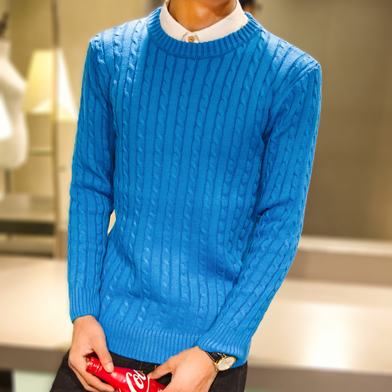 Νέο ανδρικό μονόχρωμο πουλόβερ με στρογγυλή λαιμόκοψη, Πλεκτό πουλόβερ μονόχρωμο