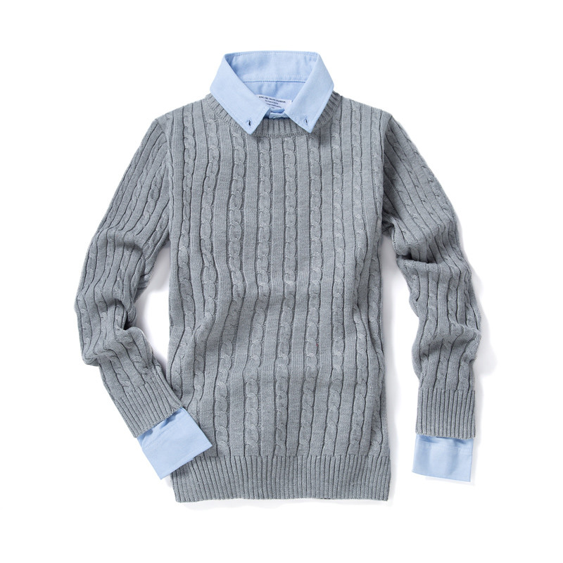 Νέο ανδρικό μονόχρωμο πουλόβερ με στρογγυλή λαιμόκοψη, Πλεκτό πουλόβερ μονόχρωμο