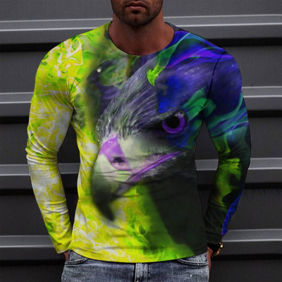 Ανδρικά μπλουζάκια Eagle ζωγραφισμένα στο χέρι Casual Μακρυμάνικα Streetwear 3D Animal Printing Hip Hop Ανδρικά μπλουζάκια Tee Plus μέγεθος 6XL