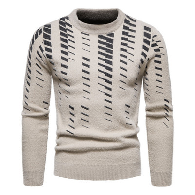 Νέο πουλόβερ με χειμερινό σχέδιο με στρογγυλό γιακά φθινοπωρινά μπλουζάκια με ριγέ Ζεστά ανδρικά ρούχα πανωφόρια