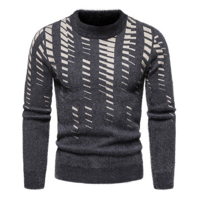 Νέο πουλόβερ με χειμερινό σχέδιο με στρογγυλό γιακά φθινοπωρινά μπλουζάκια με ριγέ Ζεστά ανδρικά ρούχα πανωφόρια