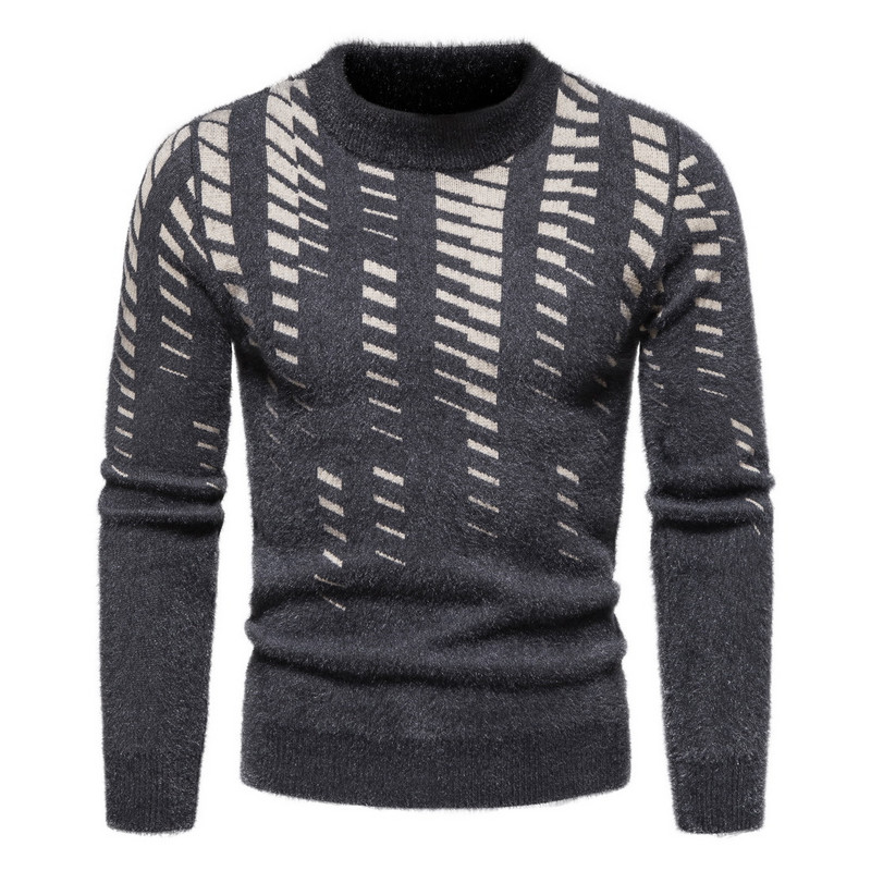 Νέο πουλόβερ με χειμερινό σχέδιο με στρογγυλό γιακά φθινοπωρινά μπλουζάκια με ριγέ Ζεστά ανδρικά ρούχα πανωφόρια