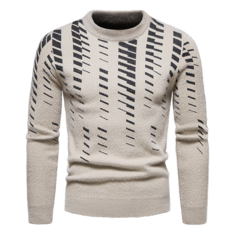 Νέο πουλόβερ με χειμερινό σχέδιο με στρογγυλό γιακά φθινοπωρινά μπλουζάκια με ριγέ Ζεστά ανδρικά ρούχα πανωφόρια