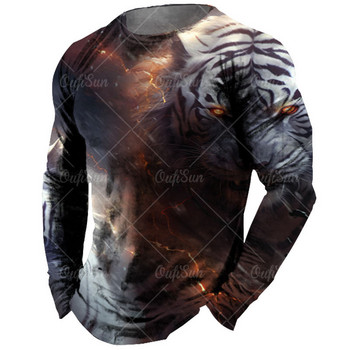 Vintage ανδρικό μακρυμάνικο μπλουζάκι Animal print πουκάμισα Tiger Graphics Tees Βαμβακερά ρούχα μανίκια μπλουζάκια Ανδρικά ρούχα μεγάλου μεγέθους