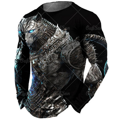 Vintage meeste pikkade varrukatega T-särk Loomade trükiga särgid Tiger Graphics T-särgid Puuvillased rõivad Varrukatega Topid Meeste Suured tänavarõivad