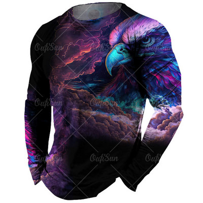 Vintage meeste pikkade varrukatega T-särk Loomade trükiga särgid Tiger Graphics T-särgid Puuvillased rõivad Varrukatega Topid Meeste Suured tänavarõivad