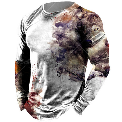 Vintage meeste pikkade varrukatega T-särk Loomade trükiga särgid Tiger Graphics T-särgid Puuvillased rõivad Varrukatega Topid Meeste Suured tänavarõivad