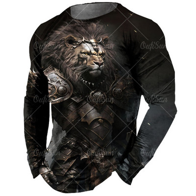 Vintage meeste pikkade varrukatega T-särk Loomade trükiga särgid Tiger Graphics T-särgid Puuvillased rõivad Varrukatega Topid Meeste Suured tänavarõivad