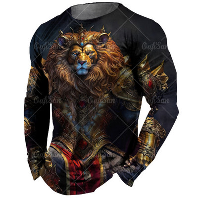 Vintage meeste pikkade varrukatega T-särk Loomade trükiga särgid Tiger Graphics T-särgid Puuvillased rõivad Varrukatega Topid Meeste Suured tänavarõivad