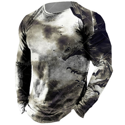 Vintage meeste pikkade varrukatega T-särk Loomade trükiga särgid Tiger Graphics T-särgid Puuvillased rõivad Varrukatega Topid Meeste Suured tänavarõivad