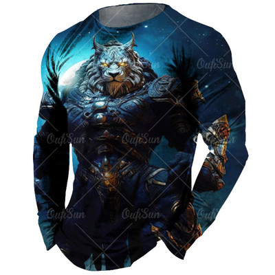 Vintage meeste pikkade varrukatega T-särk Loomade trükiga särgid Tiger Graphics T-särgid Puuvillased rõivad Varrukatega Topid Meeste Suured tänavarõivad