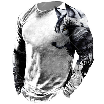 Vintage meeste pikkade varrukatega T-särk Loomade trükiga särgid Tiger Graphics T-särgid Puuvillased rõivad Varrukatega Topid Meeste Suured tänavarõivad