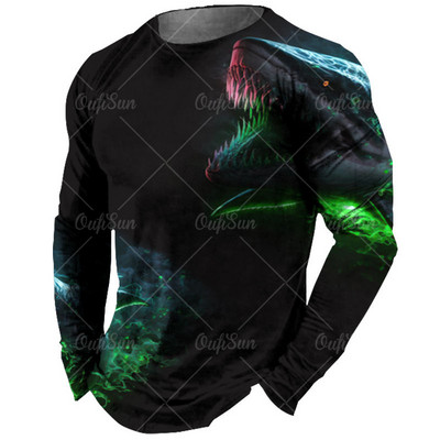 Vintage meeste pikkade varrukatega T-särk Loomade trükiga särgid Tiger Graphics T-särgid Puuvillased rõivad Varrukatega Topid Meeste Suured tänavarõivad