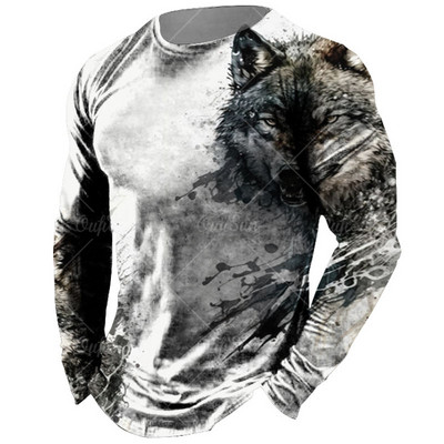 Vintage meeste pikkade varrukatega T-särk Loomade trükiga särgid Tiger Graphics T-särgid Puuvillased rõivad Varrukatega Topid Meeste Suured tänavarõivad