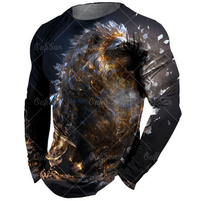 Vintage meeste pikkade varrukatega T-särk Loomade trükiga särgid Tiger Graphics T-särgid Puuvillased rõivad Varrukatega Topid Meeste Suured tänavarõivad