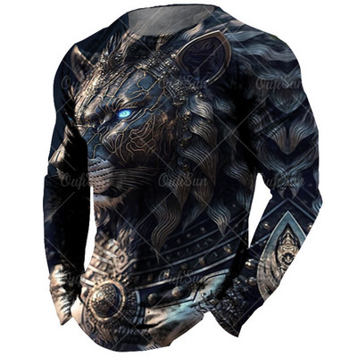 Vintage meeste pikkade varrukatega T-särk Loomade trükiga särgid Tiger Graphics T-särgid Puuvillased rõivad Varrukatega Topid Meeste Suured tänavarõivad