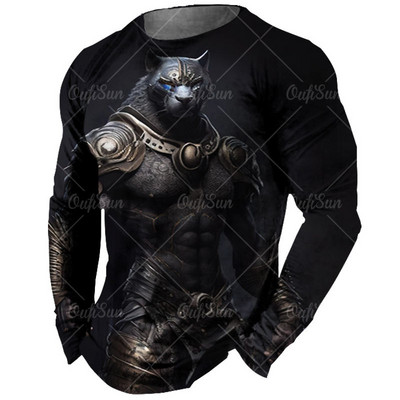 Vintage meeste pikkade varrukatega T-särk Loomade trükiga särgid Tiger Graphics T-särgid Puuvillased rõivad Varrukatega Topid Meeste Suured tänavarõivad