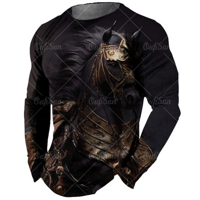 Vintage meeste pikkade varrukatega T-särk Loomade trükiga särgid Tiger Graphics T-särgid Puuvillased rõivad Varrukatega Topid Meeste Suured tänavarõivad