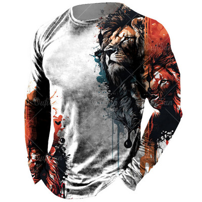 Vintage meeste pikkade varrukatega T-särk Loomade trükiga särgid Tiger Graphics T-särgid Puuvillased rõivad Varrukatega Topid Meeste Suured tänavarõivad