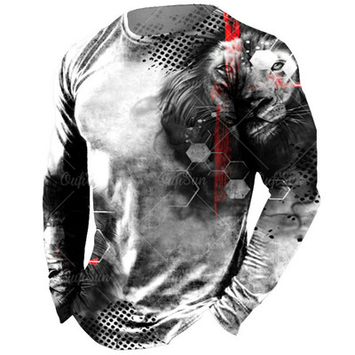 Vintage meeste pikkade varrukatega T-särk Loomade trükiga särgid Tiger Graphics T-särgid Puuvillased rõivad Varrukatega Topid Meeste Suured tänavarõivad