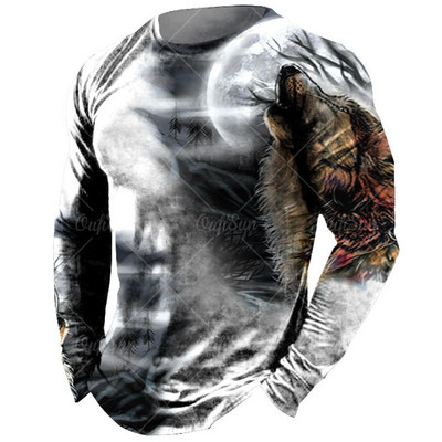 Vintage meeste pikkade varrukatega T-särk Loomade trükiga särgid Tiger Graphics T-särgid Puuvillased rõivad Varrukatega Topid Meeste Suured tänavarõivad