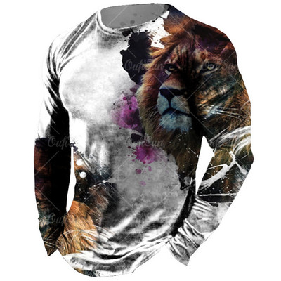 Vintage meeste pikkade varrukatega T-särk Loomade trükiga särgid Tiger Graphics T-särgid Puuvillased rõivad Varrukatega Topid Meeste Suured tänavarõivad