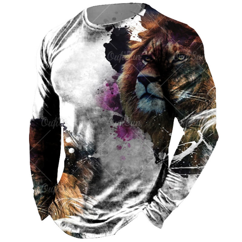 Vintage meeste pikkade varrukatega T-särk Loomade trükiga särgid Tiger Graphics T-särgid Puuvillased rõivad Varrukatega Topid Meeste Suured tänavarõivad