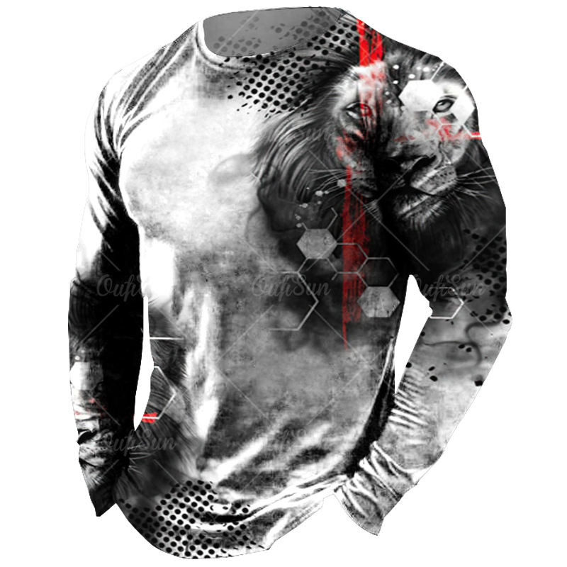 Vintage meeste pikkade varrukatega T-särk Loomade trükiga särgid Tiger Graphics T-särgid Puuvillased rõivad Varrukatega Topid Meeste Suured tänavarõivad