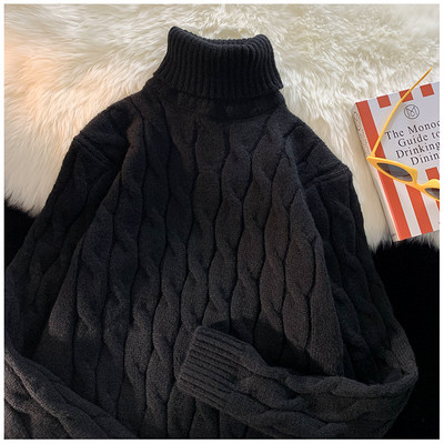 Jesen Zima Muški debeli džemper Debeli jednobojni ovratnik s dolčevitom i dugim rukavima Topli osnovni klasični pleteni džemper