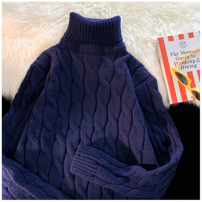 Jesen Zima Muški debeli džemper Debeli jednobojni ovratnik s dolčevitom i dugim rukavima Topli osnovni klasični pleteni džemper