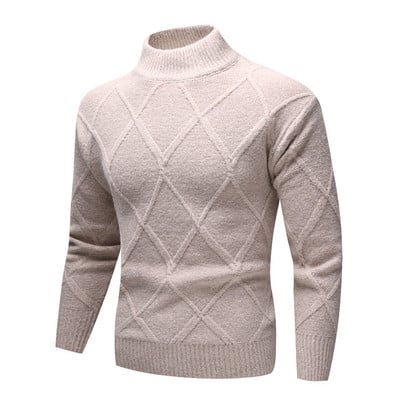 Uus talvine soe meeste kampsun, trendimustriline pikkade varrukatega vabaaja ühevärviline pullover Kootud kampsun meeste riided