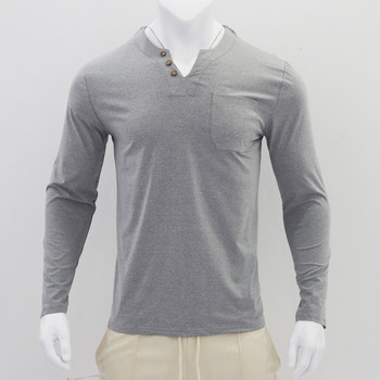 Φθινόπωρο/Χειμώνας Cross border Leisure Ανδρική τάση μόδας με λαιμόκοψη Αθλητικό μπλουζάκι Slim Fit Pocket Ανδρικό T-shirt με μακρυμάνικο μπλουζάκι