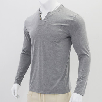 Φθινόπωρο/Χειμώνας Cross border Leisure Ανδρική τάση μόδας με λαιμόκοψη Αθλητικό μπλουζάκι Slim Fit Pocket Ανδρικό T-shirt με μακρυμάνικο μπλουζάκι