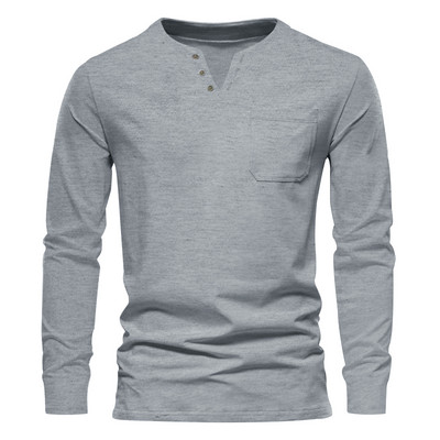 Φθινόπωρο/Χειμώνας Cross border Leisure Ανδρική τάση μόδας με λαιμόκοψη Αθλητικό μπλουζάκι Slim Fit Pocket Ανδρικό T-shirt με μακρυμάνικο μπλουζάκι