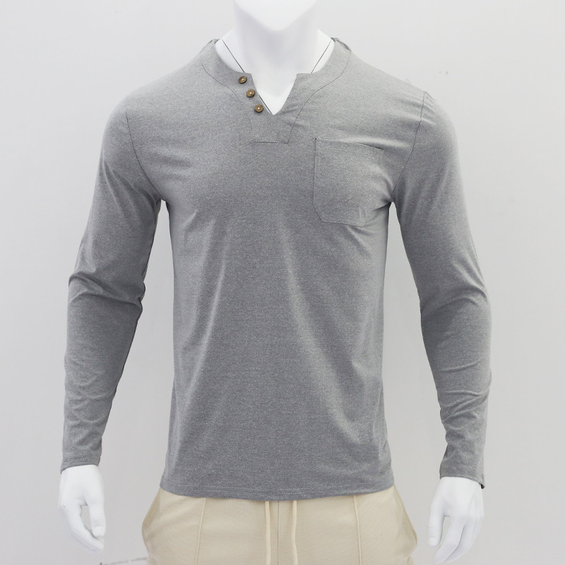 Φθινόπωρο/Χειμώνας Cross border Leisure Ανδρική τάση μόδας με λαιμόκοψη Αθλητικό μπλουζάκι Slim Fit Pocket Ανδρικό T-shirt με μακρυμάνικο μπλουζάκι