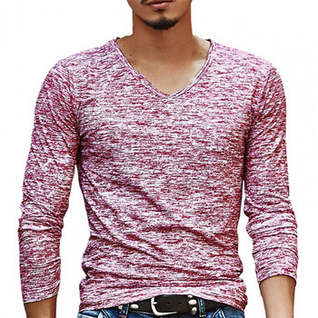 Ανδρικό πουκάμισο V λαιμόκοψη ελαστικό τοπ Καμουφλάζ μακρυμάνικο λεπτό ανδρικό πουκάμισο ανδρικό μπλουζάκι για φθινοπωρινή άνοιξη Casual ανδρικά ρούχα Streetwear