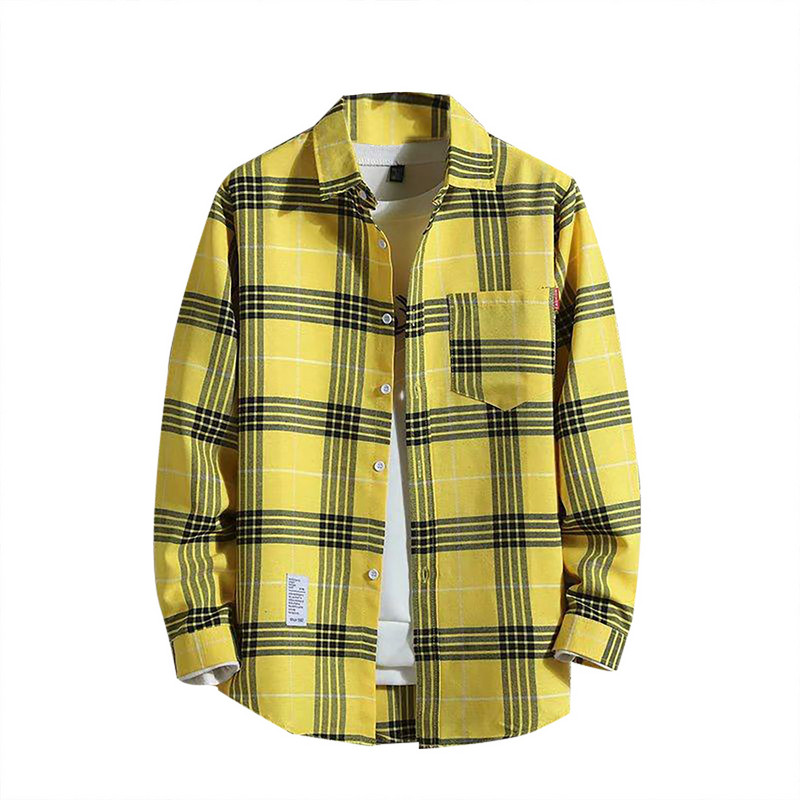 Κίτρινο καρό πουκάμισο Ανδρικό πουκάμισο casual εμπριμέ Φθινοπωρινό χειμωνιάτικο μακρυμάνικο μονόστομο καρό πουκάμισο πουκάμισο Streetwear