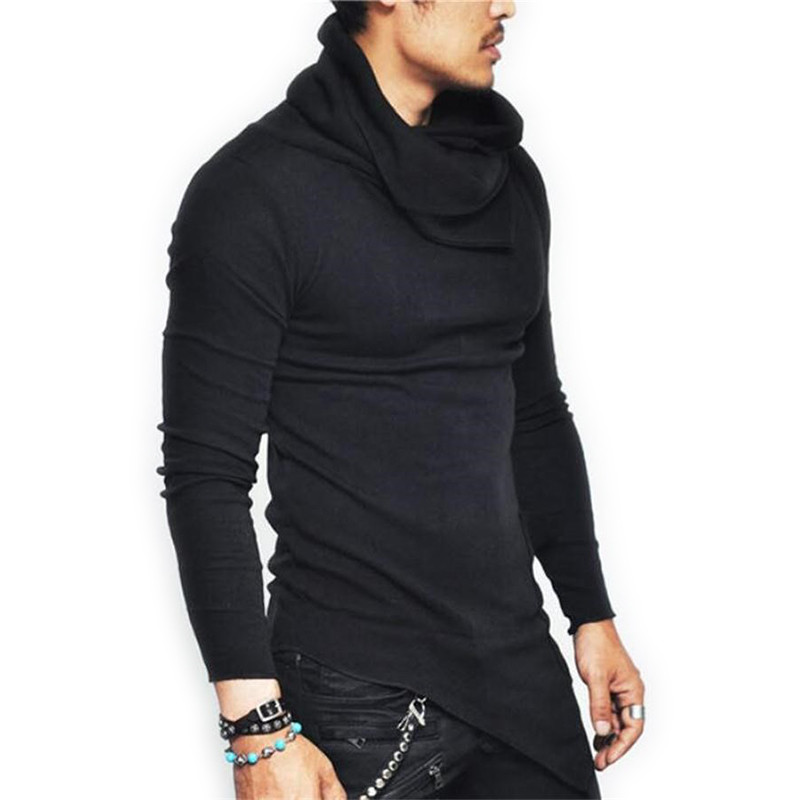 Kuum müük Mood Tänavarõivad Kilpkonnakaelusega Tänava T-särk Meeste Hip Hop Pikkade Varrukatega Asümmeetria Õhukese disainiga meeste T-särk MY062