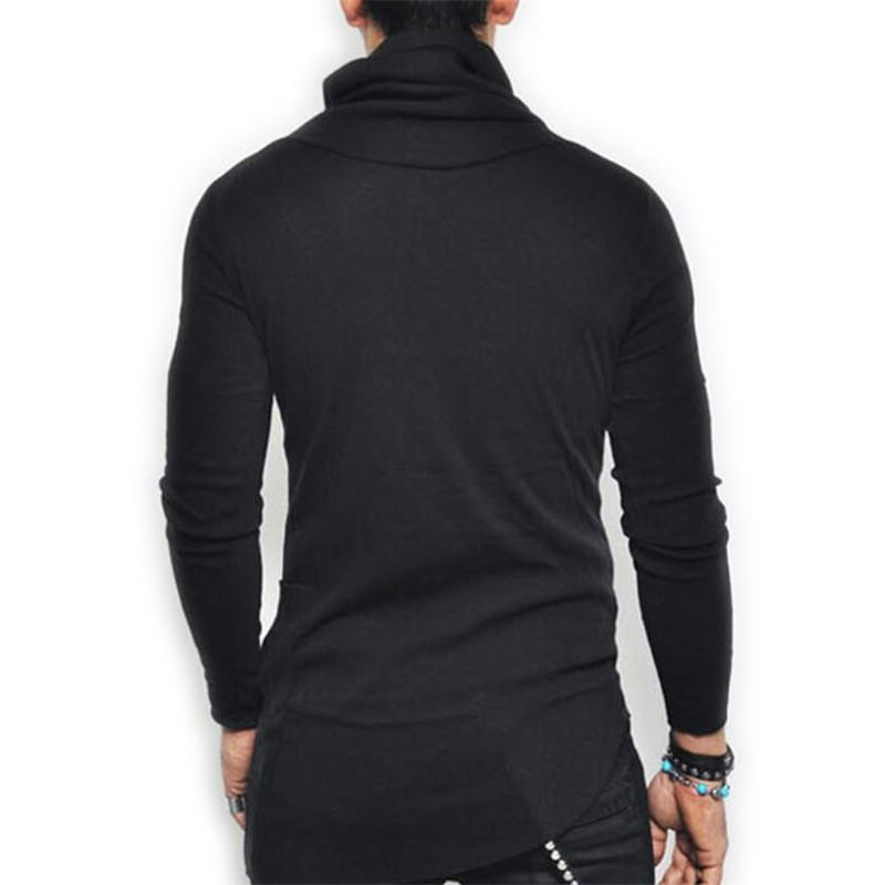 Kuum müük Mood Tänavarõivad Kilpkonnakaelusega Tänava T-särk Meeste Hip Hop Pikkade Varrukatega Asümmeetria Õhukese disainiga meeste T-särk MY062