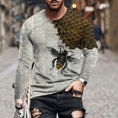 2021 nova europska i američka ljetna hip-hop muška 3D majica s novim crtićima s ispisom pčela, ležerna modna sportska dugih rukava