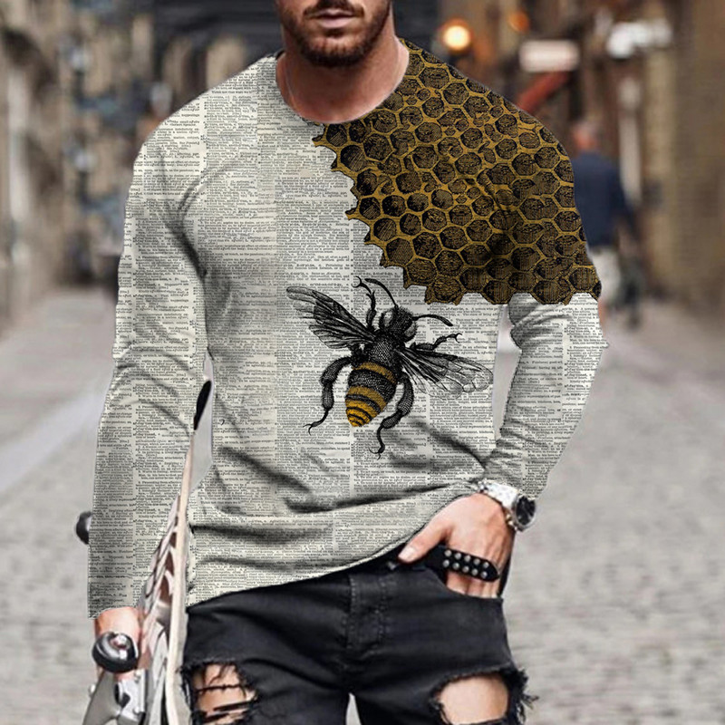 2021 nova europska i američka ljetna hip-hop muška 3D majica s novim crtićima s ispisom pčela, ležerna modna sportska dugih rukava