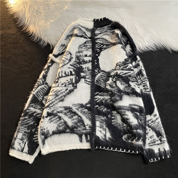 Μαύρη ζακέτα ανδρικό πουλόβερ Χοντρό σχεδιαστή Πλεκτά χειμερινά High Street Μόδα Ρούχα Φαρδιά εφηβικά Παντός αγώνα Chic Ulzzang Casual