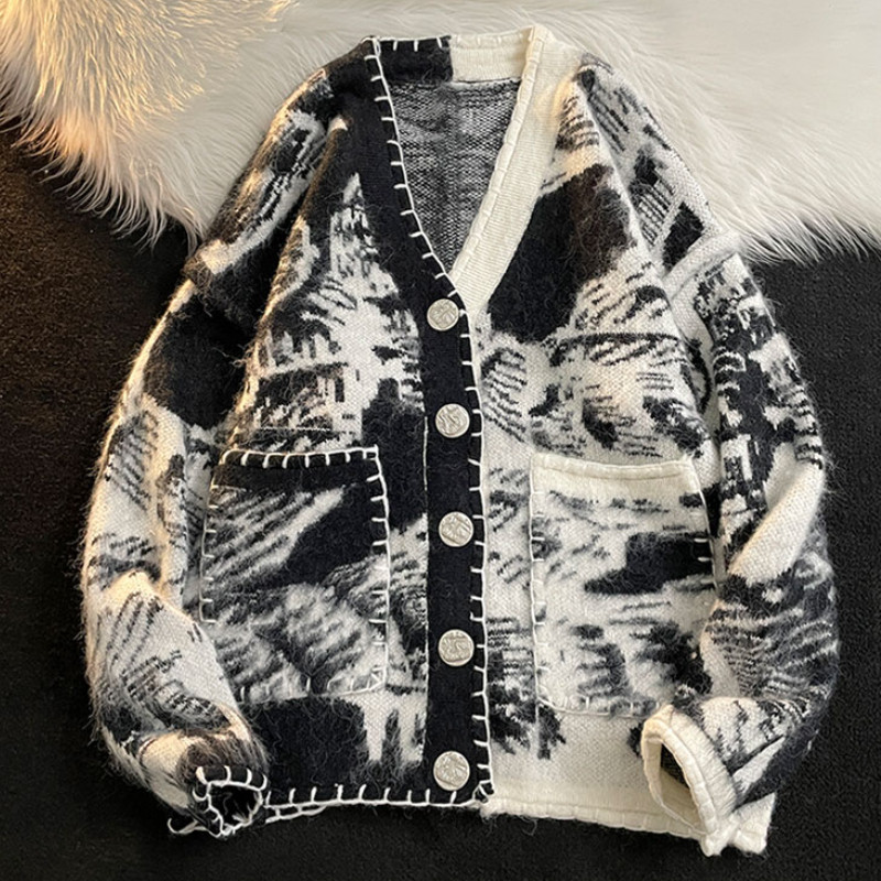 Crni kardigan Muški pulover Debeli dizajnerski Zimski High Street pletenina Modna odjeća Baggy Tinejdžeri Raznoliko Chic Ulzzang Ležerno