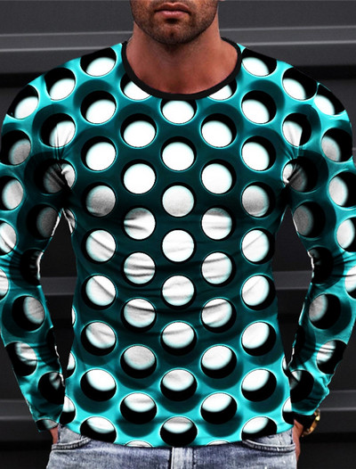 Nova muška majica kratkih rukava s 3D ispisom Geometrija Grafička majica za vanjske praznike Dukserica s dugim rukavima i okruglim izrezom Proljetna i jesenska odjeća Odjeća