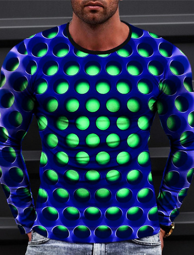 Nova muška majica kratkih rukava s 3D ispisom Geometrija Grafička majica za vanjske praznike Dukserica s dugim rukavima i okruglim izrezom Proljetna i jesenska odjeća Odjeća