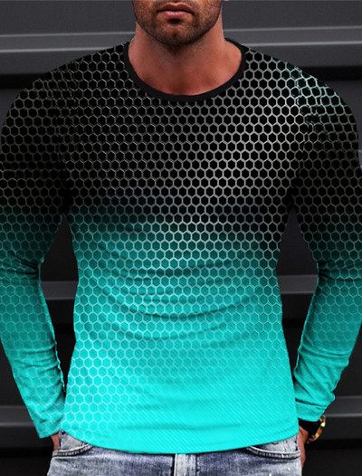 Nova muška majica kratkih rukava s 3D ispisom Geometrija Grafička majica za vanjske praznike Dukserica s dugim rukavima i okruglim izrezom Proljetna i jesenska odjeća Odjeća