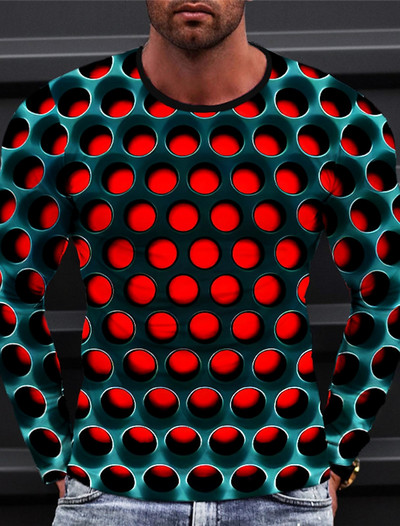 Nova muška majica kratkih rukava s 3D ispisom Geometrija Grafička majica za vanjske praznike Dukserica s dugim rukavima i okruglim izrezom Proljetna i jesenska odjeća Odjeća