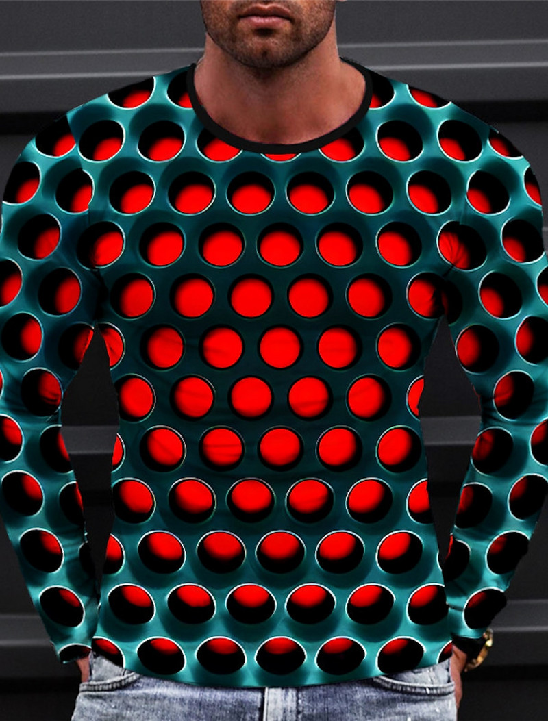 Nova muška majica kratkih rukava s 3D ispisom Geometrija Grafička majica za vanjske praznike Dukserica s dugim rukavima i okruglim izrezom Proljetna i jesenska odjeća Odjeća