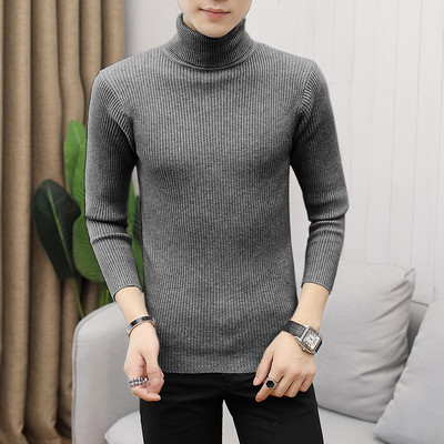 Novi jednobojni pulover s dolčevitom, muški pulover dugih rukava, uski kroj, topli pleteni prugasti pulover Puloveri